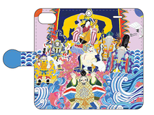 画像をギャラリービューアに読み込む, スマートフォン 手帳型カバー 七福神と鯛づくし