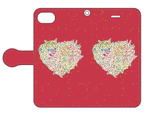 画像をギャラリービューアに読み込む, スマートフォン 手帳型カバー ハートの中の金のモザイク