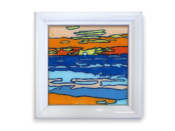 ガラス絵の額 楕円の額入り ガラス絵「野原の青い目の猫