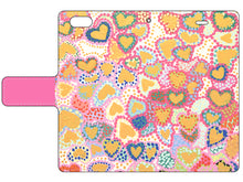 画像をギャラリービューアに読み込む, スマートフォン 手帳型カバー ハートだらけ