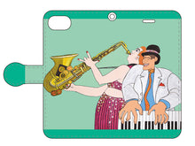 画像をギャラリービューアに読み込む, スマートフォン 手帳型カバー 2人のジャズ演奏者