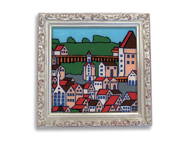 ガラス絵　中世の町並