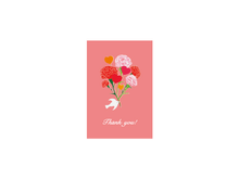 画像をギャラリービューアに読み込む, カード小 カラー封筒　小鳥とカーネーションと花束（ピンク）（Thank you!）

