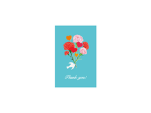 画像をギャラリービューアに読み込む, カード小 カラー封筒　小鳥とカーネーションと花束（ブルー）（Thank you!）
