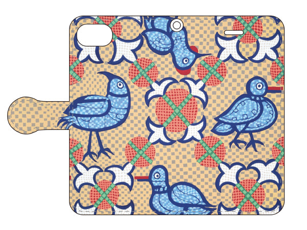 スマートフォン　手帳型カバー　ビザンチンの鳥と花