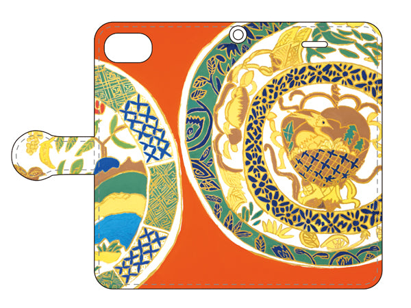 スマートフォン　手帳型カバー　九谷焼の絵皿