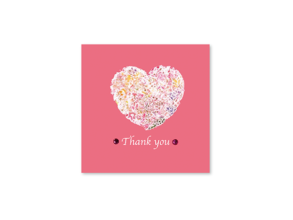 カード大 正方形　ピンクのハートの模様のお花（Thank you）
